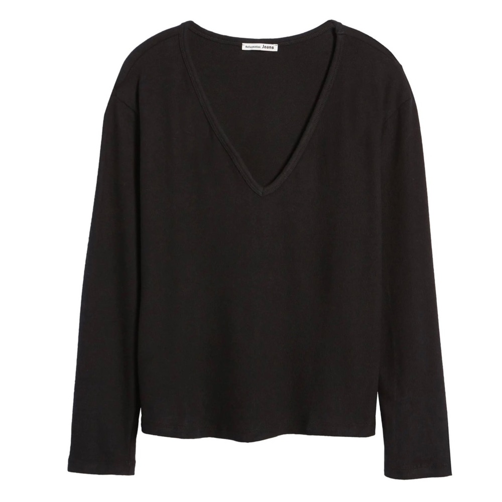 NEW REFORMATION BLACK V-NECK KNIT PULLOVER - Picture 8 of 9